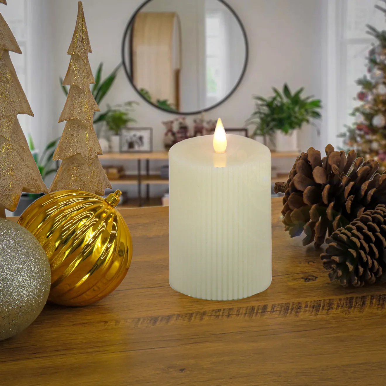 Best 4 in. by 8 in. HGTV Home Collection Flameless Georgetown Pillar Candle, Ivory Decorative Accents
