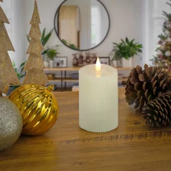 3 in. by 7 in. HGTV Home Collection Flameless Georgetown Pillar Candle, Ivory Decorative Accents