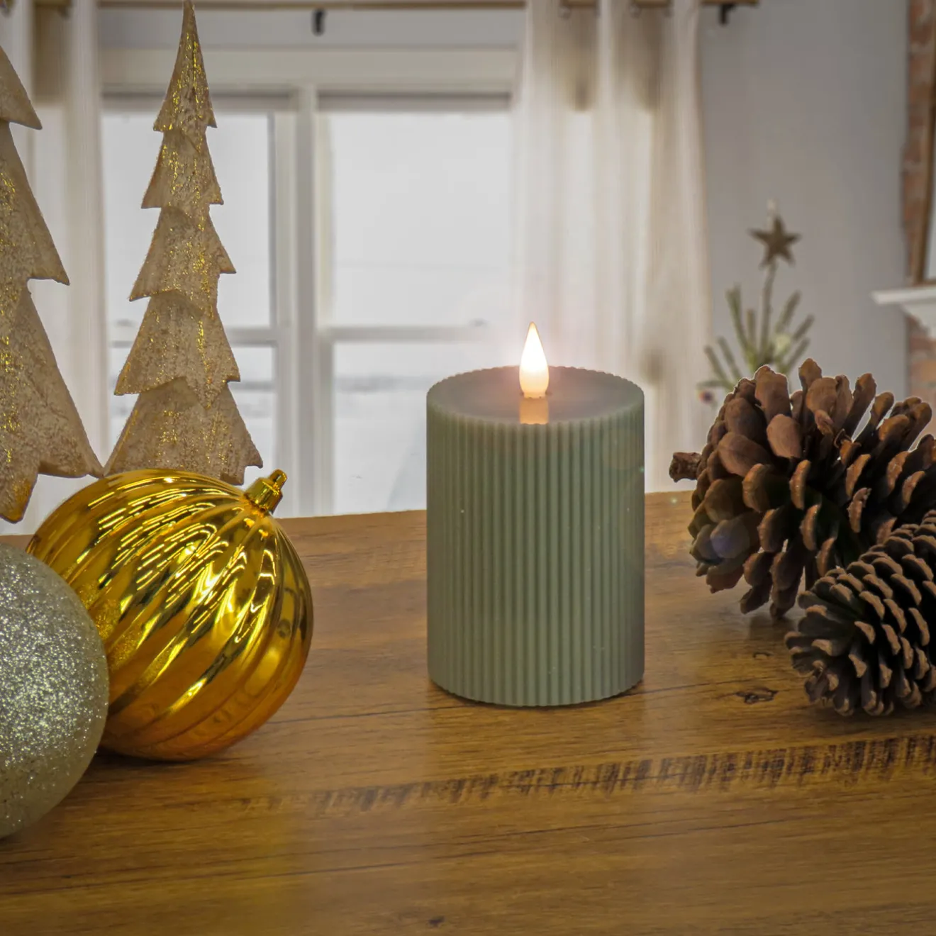 Online 3 in. by 5 in. HGTV Home Collection Flameless Georgetown Pillar Candle, Dk Green Decorative Accents