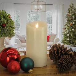 Best 4 in. by 8 in. HGTV Home Collection Flameless Heritage Pillar Candle, Ivory Decorative Accents