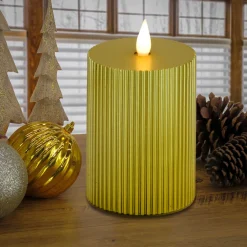 Online 5 in. by 11 in. HGTV Home Collection Flameless Georgetown Pillar Candle, Gold Decorative Accents