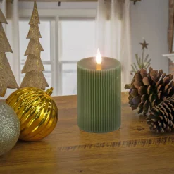 Outlet 4 in. by 8 in. HGTV Home Collection Flameless Georgetown Pillar Candle, Dk Green Decorative Accents