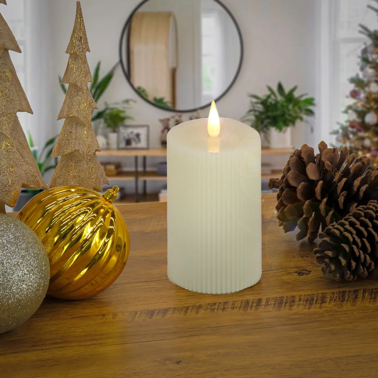 Clearance 5 in. by 7 in. HGTV Home Collection Flameless Georgetown Pillar Candle, Ivory Decorative Accents