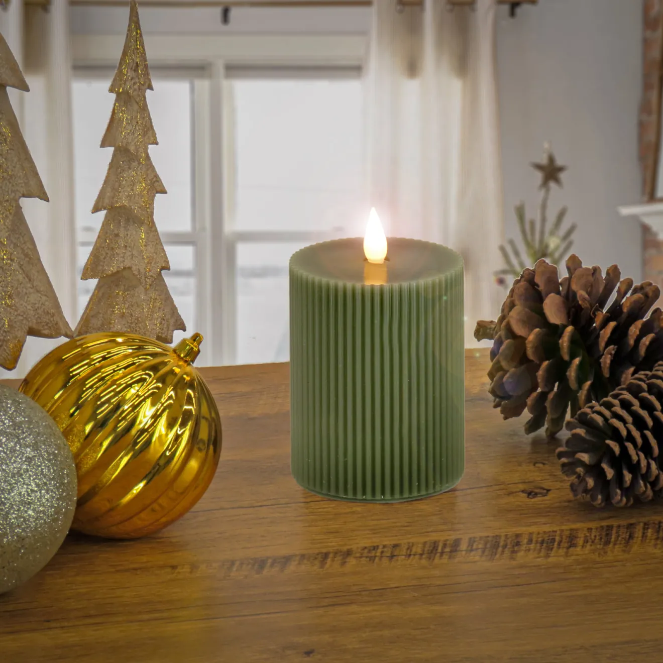 Outlet 5 in. by 7 in. HGTV Home Collection Flameless Georgetown Pillar Candle, Dk Green Decorative Accents