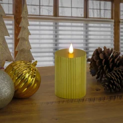 4 in. by 6 in. HGTV Home Collection Flameless Georgetown Pillar Candle, Gold Decorative Accents