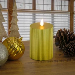 Hot 4 in. by 10 in. HGTV Home Collection Flameless Georgetown Pillar Candle, Gold Decorative Accents