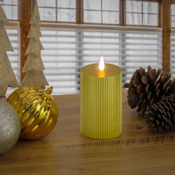 Clearance 3 in. by 9 in. HGTV Home Collection Flameless Georgetown Pillar Candle, Gold Decorative Accents