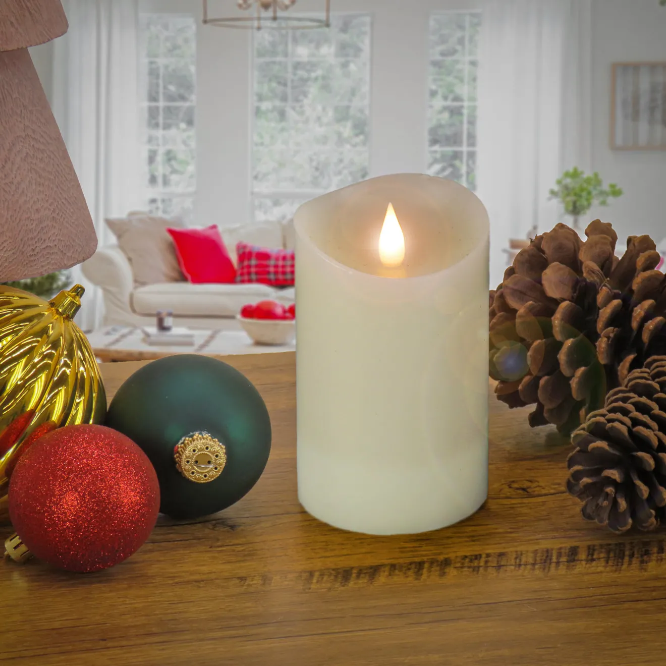 Hot 3 in. by 5 in. HGTV Home Collection Flameless Heritage Pillar Candle, Ivory Decorative Accents