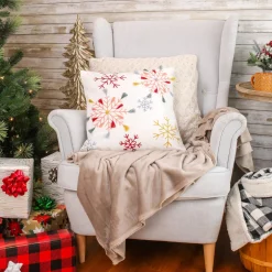 Clearance 18 in. by 18 in.Velvet Snowflake Embroidery Pillow Pillows & Throws