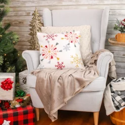 Clearance 18 in. by 18 in.Velvet Snowflake Embroidery Pillow Pillows & Throws