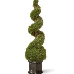 Discount 48 in. Cedar Spiral Topiary Tree with Ball in a Black Square Pot Topiaries & Shrubs
