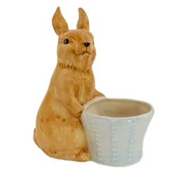 Discount 11 in. Ceramic Bunny with Basket Table Decoration Table Decorations