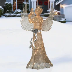 Outlet 53 in. Champagne Gold Praying Angel with LED Lights Yard Decorations