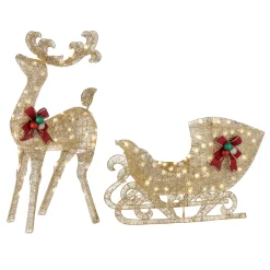 Online 48 in. Champagne Reindeer Pulling 38 in. Sleigh Yard Decorations