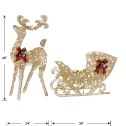 Online 48 in. Champagne Reindeer Pulling 38 in. Sleigh Yard Decorations