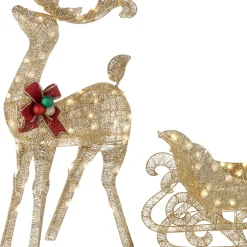 Online 48 in. Champagne Reindeer Pulling 38 in. Sleigh Yard Decorations