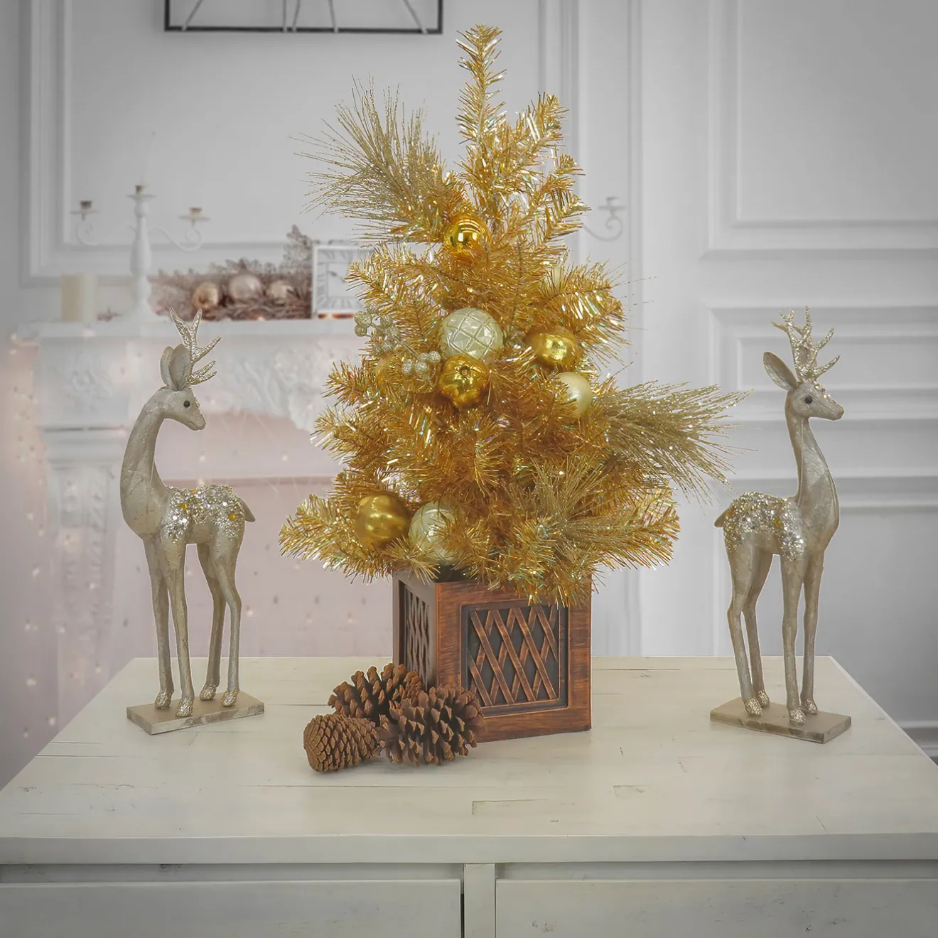 Sale 36 in. Christmas Be Merry Decorated Gold Tree with Warm White LED Lights Tabletop|Under 5 Feet
