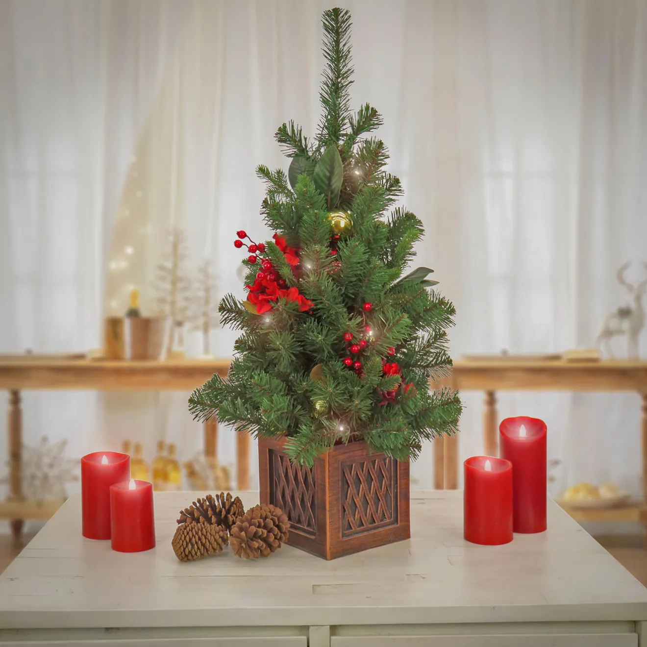 Outlet 36 in. Christmas Vienna Waltz Decorated Tree with Warm White LED Lights Tabletop|Under 5 Feet