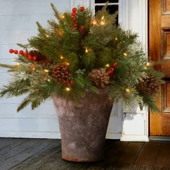 New 18 in. Colonial Fir Urn Filler with LED Lights Topiaries Arrangements