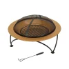 Hot 33 in. Copper Finish Hammered Steel Outdoor Fire Pit with Black Stand, Cover, Fire Poker Firepits