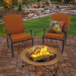 Hot 33 in. Copper Finish Hammered Steel Outdoor Fire Pit with Black Stand, Cover, Fire Poker Firepits