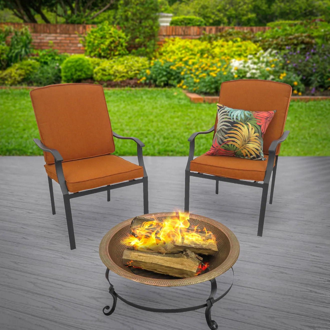Best 30 in. Copper Finish Hammered Steel Outdoor Fire Pit with Black Stand, Fire Poker and Copper Cover Firepits