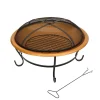 Outlet 29 in. Copper Finish Steel Outdoor Fire Pit with Black Stand and Screen Cover Firepits