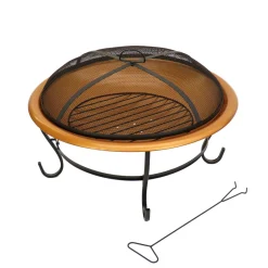 Outlet 29 in. Copper Finish Steel Outdoor Fire Pit with Black Stand and Screen Cover Firepits