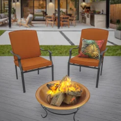 Outlet 29 in. Copper Finish Steel Outdoor Fire Pit with Black Stand and Screen Cover Firepits