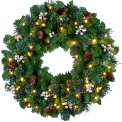 Clearance 24 in. Crestwood Gold Spruce Wreath with Clear Lights 21-24 Inch Christmas Wreaths