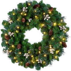 Clearance 24 in. Crestwood Gold Spruce Wreath with Clear Lights 21-24 Inch Christmas Wreaths