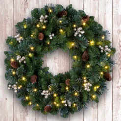 Clearance 24 in. Crestwood Gold Spruce Wreath with Clear Lights 21-24 Inch Christmas Wreaths