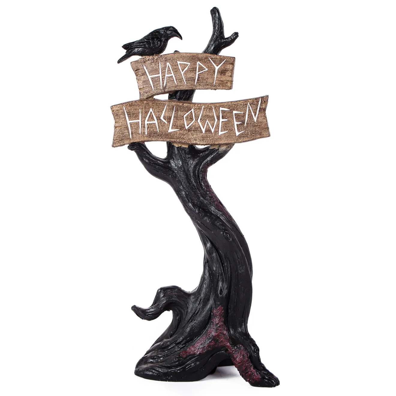 Sale 32 in. Crow Standing on Tree with Happy Halloween Sign Table Decoration Indoor Decorations