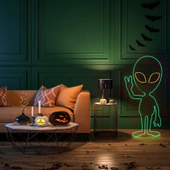 Online 40 in. 2D Alien with Neon Green and Orange LED Lights Sign Decorations
