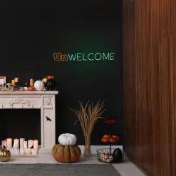 New 50 in. 2D Neon UnWELCOME Sign with Orange & Green LED Lights Sign Decorations