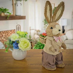 Clearance 14 in. Dapper Dressed Male Bunny with Floral Bowtie Table Decoration Table Decorations