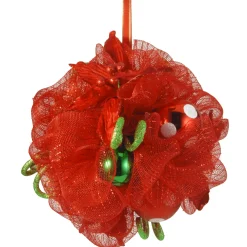 Sale 12 in. Decorative Collection Red Ribbon Kissing Ball Decorative Accents
