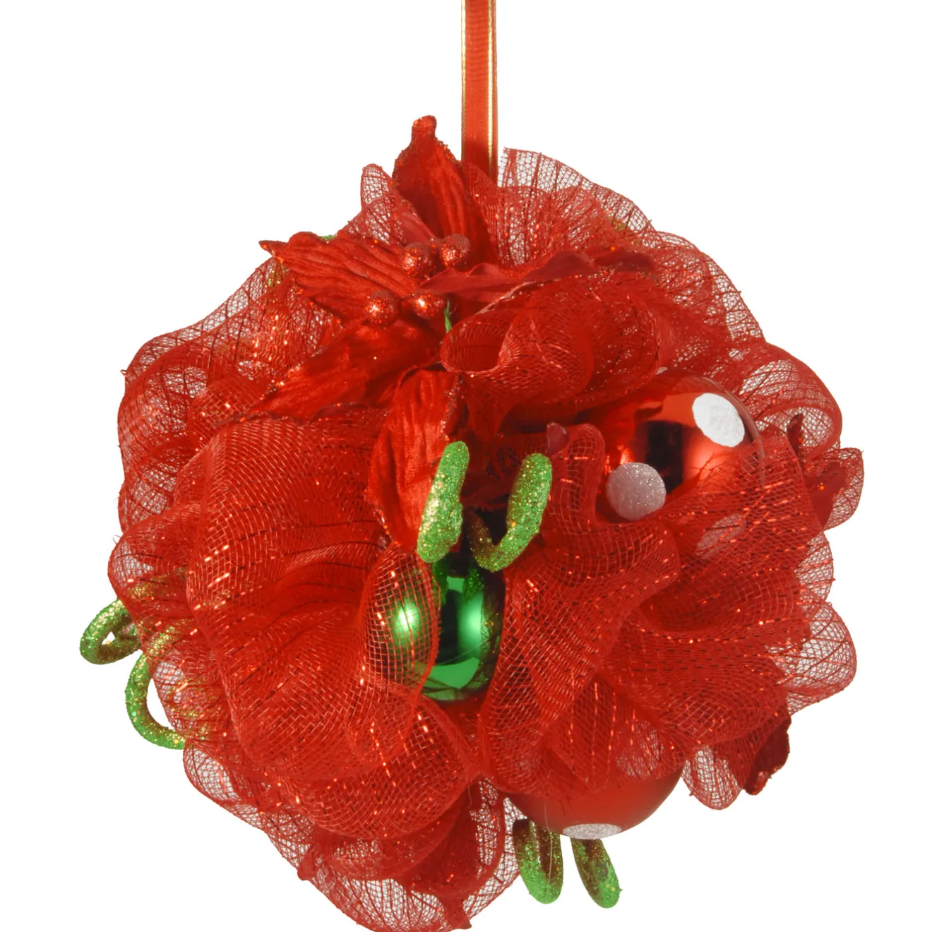 Sale 12 in. Decorative Collection Red Ribbon Kissing Ball Decorative Accents