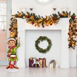 Clearance 37 in. Drumming Pixie Elf with Multicolor Lights Decorative Accents