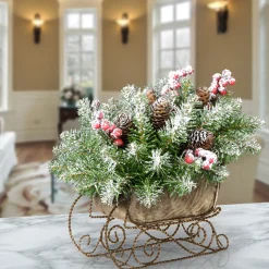 Hot 10 in. Dunhill Fir Sleigh Centerpiece Centerpieces