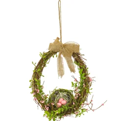 Outlet 11 in. Easter Bird's Nest Hanging Wall Decoration Decorated with Leafy Greens and Pastel Eggs Wreaths