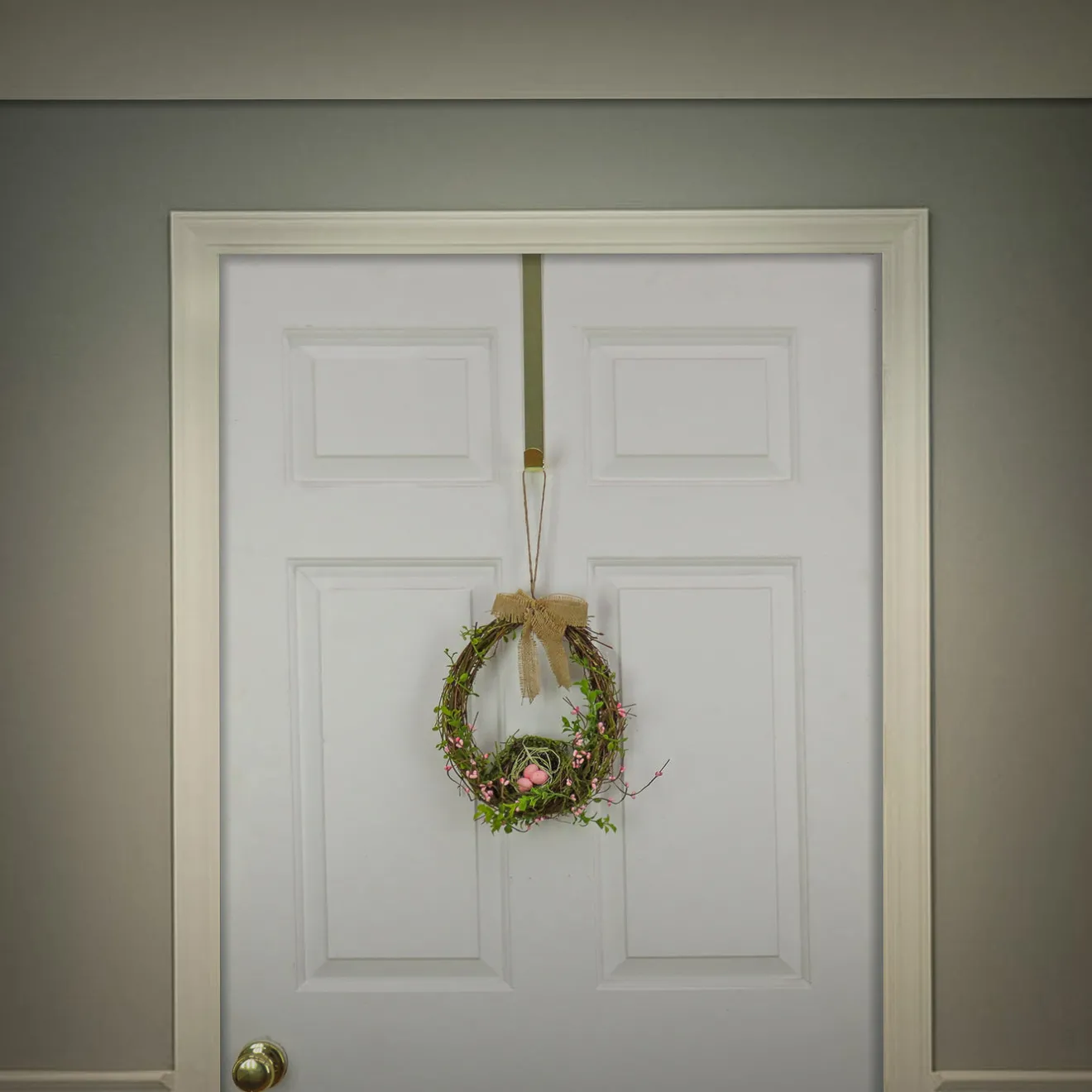 Outlet 11 in. Easter Bird's Nest Hanging Wall Decoration Decorated with Leafy Greens and Pastel Eggs Wreaths
