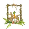 Hot 14 in. Easter Bunnies Hanging Wall Decoration Decorated with Two Bunnies, Carrots, Flower Blooms, Leafy Greens Wreaths