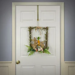 Hot 14 in. Easter Bunnies Hanging Wall Decoration Decorated with Two Bunnies, Carrots, Flower Blooms, Leafy Greens Wreaths