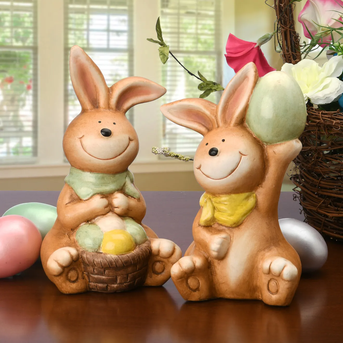 Discount 7 in. Easter Bunnies Holding Eggs Table Decoration Table Decorations