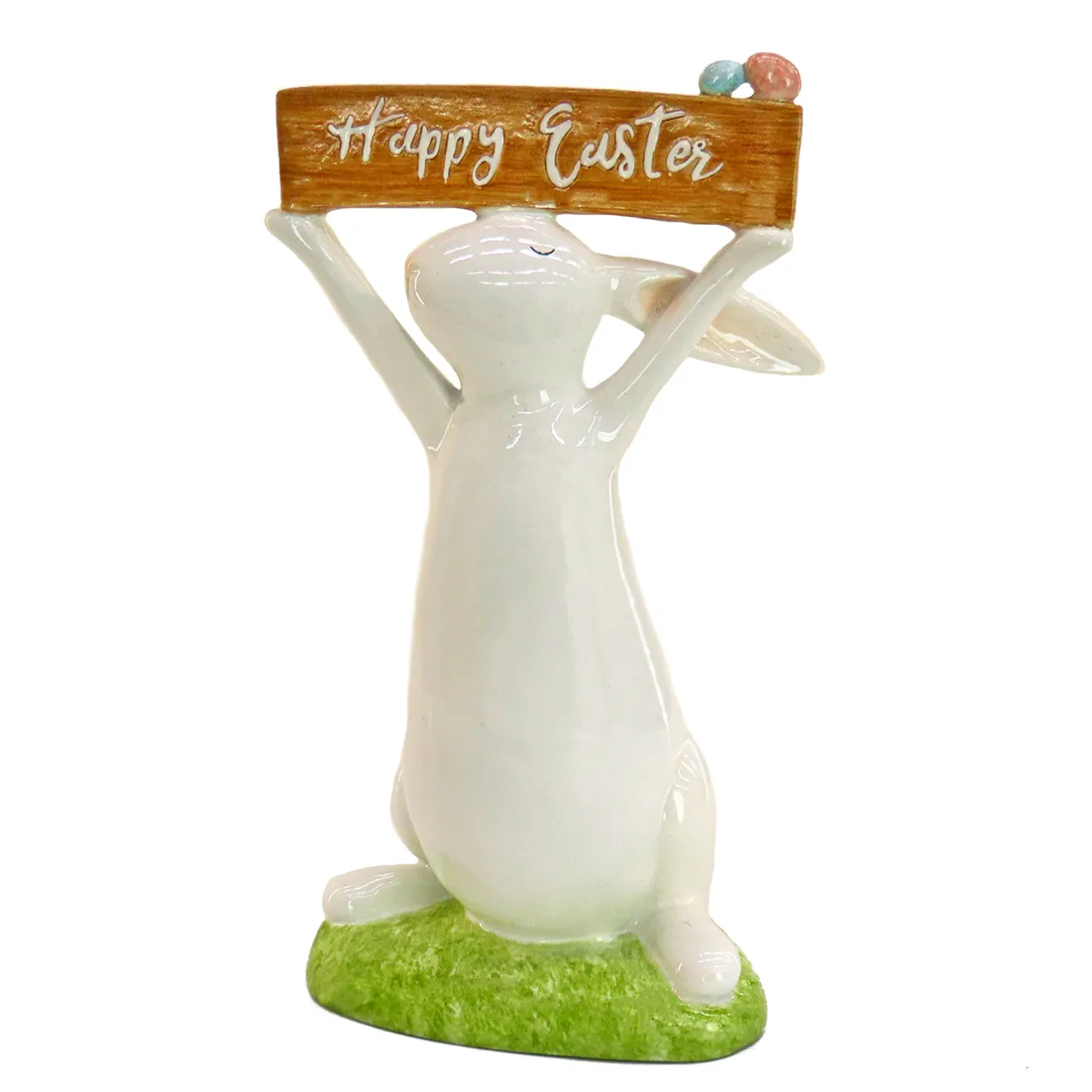 Outlet 11 in. Easter Bunny Figure Holding "Happy Easter" Sign Table Decoration Table Decorations