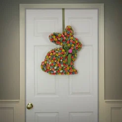 New 18 in. Easter Bunny Hanging Silhouette Decorated with Colorful Flower Blooms Wreaths