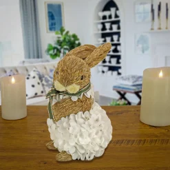 Best 10 in. Easter Bunny Table Decoration Decorated with White Flower Blooms Basket Table Decorations