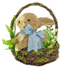 New 10 in. Easter Bunny with Blue Bow in Floral Basket Table Decoration Table Decorations