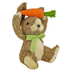 Sale 9 in. Easter Bunny with Carrot Table Decoration Decorated with Checkered Green Bow Table Decorations
